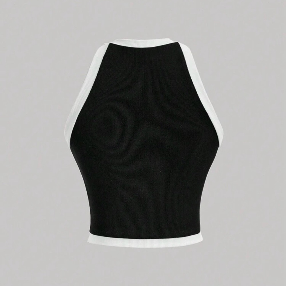 New Y2K Stylish Black and White Halter Top with Pearl Buttons And a Bow size S - Picture 3 of 6